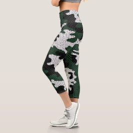 Michigan Green & White Warrior Camo Printed Capri Leggings