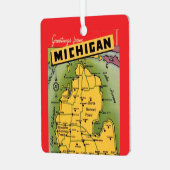 Michigan Greeting Map Ornament Aus Metall (Vorderseite links)