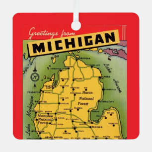 Michigan Greeting Map Ornament Aus Metall