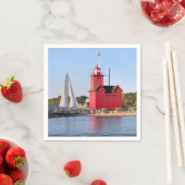 Michigan Große Rote Leuchtturm Mit Segelboot Serviette (Beispiel)