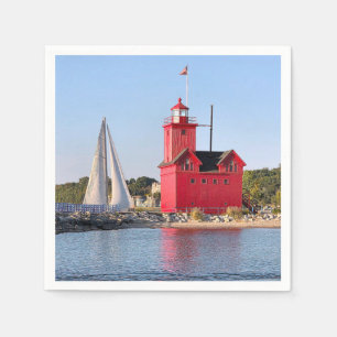 Michigan Große Rote Leuchtturm Mit Segelboot Serviette