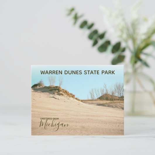 Michigan Gruß von Warren Dunes Staat Park Postkarte (Stehend Vorderseite)
