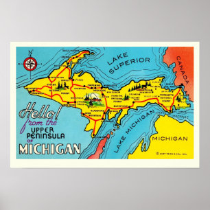 Michigan-Halbinsel 16x24 Karte Poster