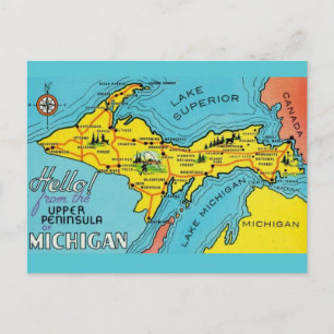 Michigan-Halbinselkarte 16x24 Postkarte