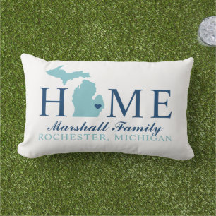 Michigan Home Aqua State Navy Familienmonogramm Kissen Für Draußen