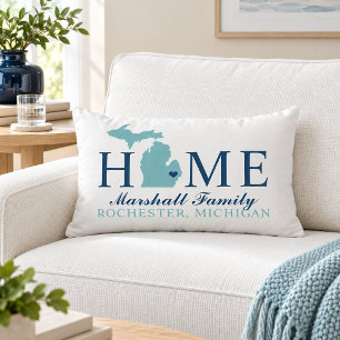 Michigan Home Aqua State Navy Familienmonogramm Lendenkissen