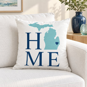 Michigan Home Aqua State Navy Text Kissen