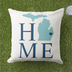 Michigan Home Aqua State Navy Text Kissen