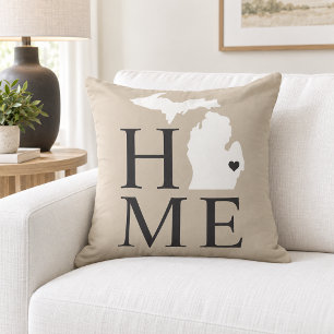 Michigan Home Beige Weißer State Heart Kissen