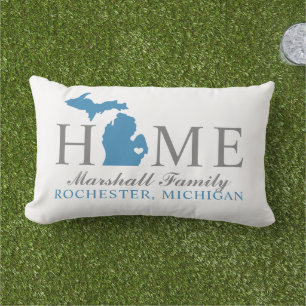 Michigan Home Blau State Grau Familienmonogramm Kissen Für Draußen