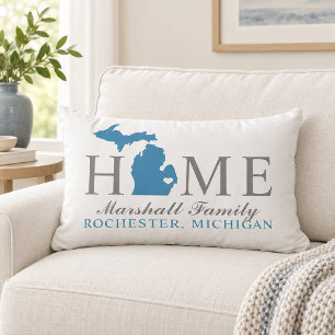 Michigan Home Blue State Grau Familienmonogramm Lendenkissen
