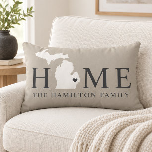 Michigan Home Gray Familienmonogramm Lendenkissen