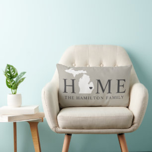 Michigan Home Gray Familienmonogramm Lendenkissen