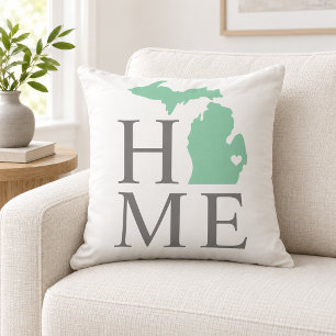 Michigan Home Mint State Grauer Text Kissen