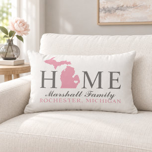 Michigan Home Pink State Grau Familienmonogramm Lendenkissen