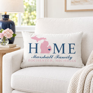 Michigan Home Pink State Navy Familienmonogramm Lendenkissen