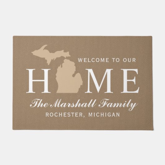 Michigan Home State Tan Custom Welcome Fußmatte (Vorderseite)