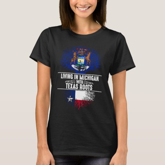 Michigan Home Texas Roots State Tree Flag Love T-Shirt (Vorderseite)