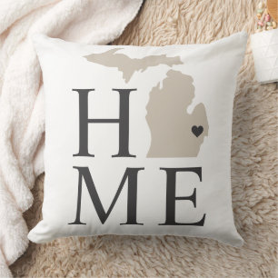 Michigan Home White Beige State Heart Kissen