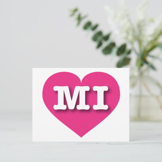 MIchigan Hot Pink Heart - I Liebe MI Postkarte (Stehend Vorderseite)