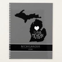 Michigan I Liebe Black Gray Silhouette Planner