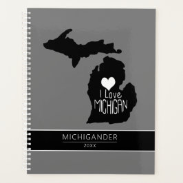 Michigan I Liebe Black Gray Silhouette Planner Planer