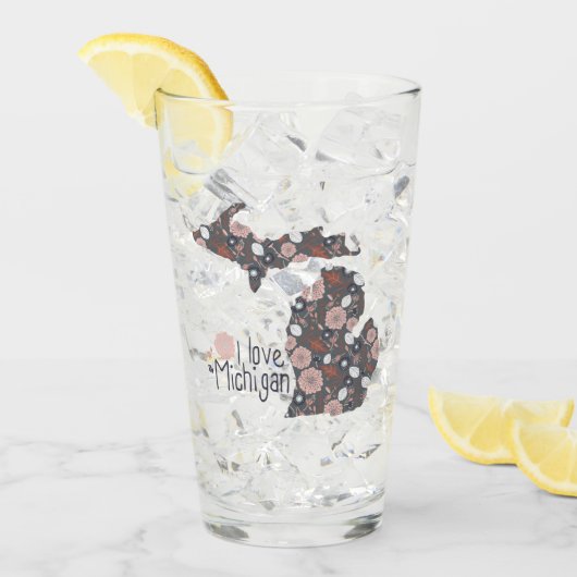 Michigan I Liebe Floral Gefüllt Silhouette Glas (Vorderseite Ice)
