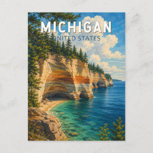 Michigan Illustration Reise Kunst Vintage Postkarte
