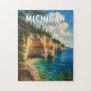 Michigan Illustration Reise Kunst Vintage Puzzle