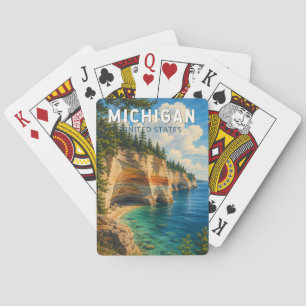 Michigan Illustration Reise Kunst Vintage Spielkarten