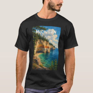 Michigan Illustration Reise Kunst Vintage T-Shirt