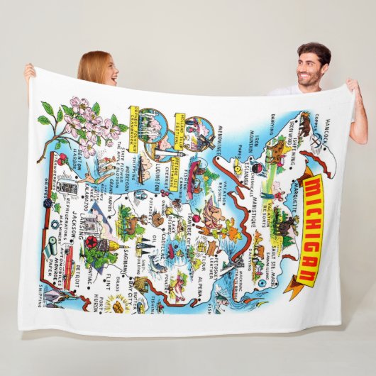Michigan illustrierte Karte Fleece-Decke Fleecedecke (Beispiel)