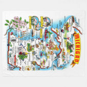 Michigan illustrierte Karte Fleece-Decke Fleecedecke (Vorderseite (Horizontal))