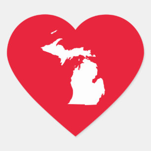 Michigan in weiß und rot Herz-Aufkleber
