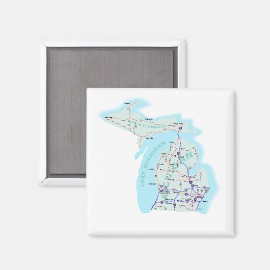 Michigan Interstate Map Magnet (Vorderseite/Rückseite)