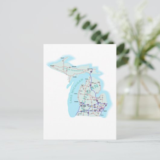 Michigan Interstate Map Postcard Postkarte (Stehend Vorderseite)