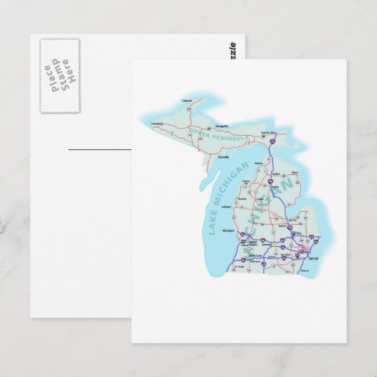 Michigan Interstate Map Postcard Postkarte (Vorne/Hinten)
