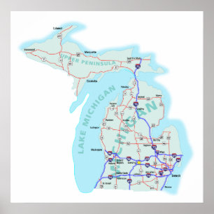 Michigan Interstate Map Print Poster