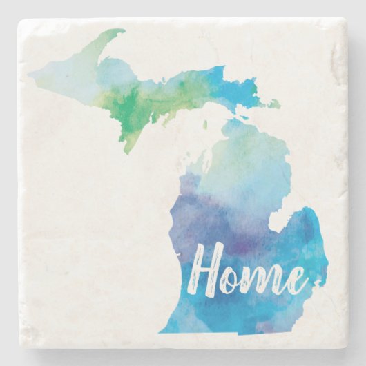 Michigan ist mein Zuhause Watercolor Steinuntersetzer (Vorderseite)