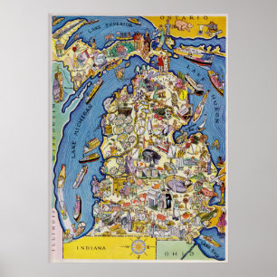 Michigan-Karte der 1930er Jahre Poster
