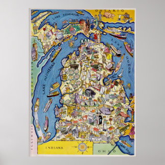Michigan-Karte der 1930er Jahre Poster