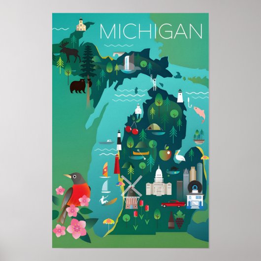 Michigan-Karte Druck Poster (Vorne)