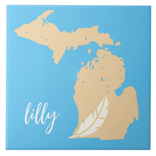 Michigan-Karte-Feder Benutzername Blau Beige Fliese (Vorderseite)