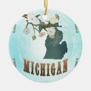 Michigan-Karte mit reizenden Vögeln Keramikornament