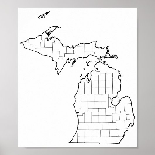 Michigan Landkreises Blank Kontur Map Poster (Vorne)