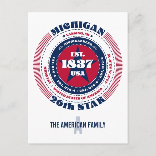 Michigan, Lansing, MI, Patriotic, Monogramm Postkarte (Vorderseite)