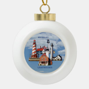 Michigan Leuchtturm rund oder Schneeflocke Keramik Kugel-Ornament