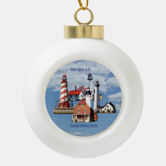 Michigan Leuchtturm rund oder Schneeflocke Keramik Kugel-Ornament (Vorderseite)