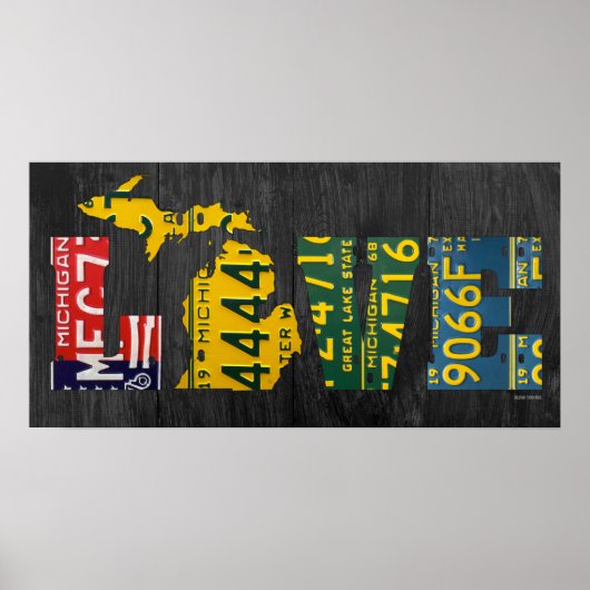 Michigan Liebe Gerecycelt Lizenzplatine Art Karte Poster (Vorne)