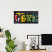 Michigan Liebe Gerecycelt Lizenzplatine Art Karte Poster (Heimbüro)